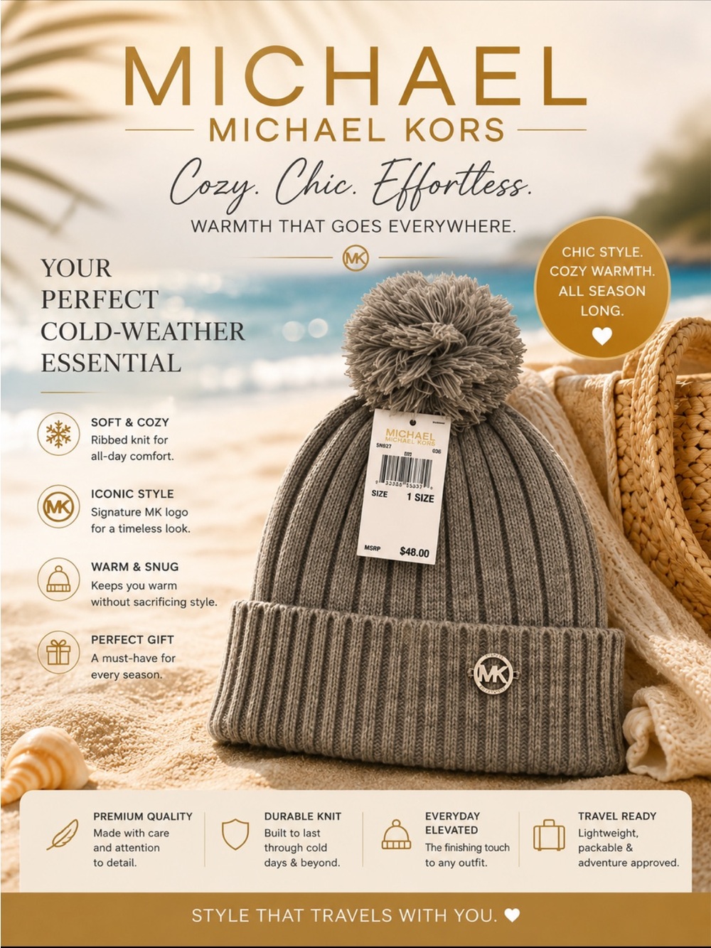 Michael Kors gray beanie. NWT